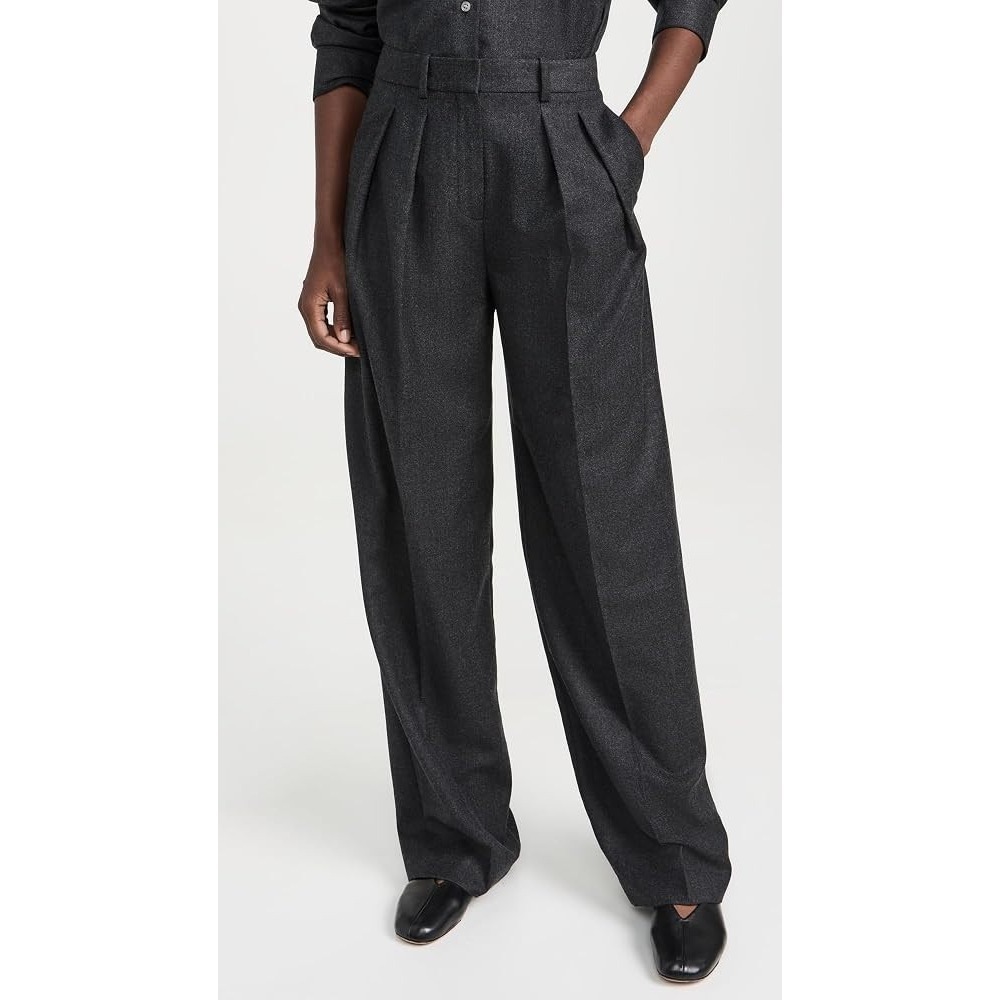 Theory Women's 14 Pants Double Pleat Wide Leg Trousers Sleek Flannel 100% Wool